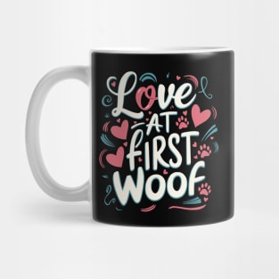 Love at first woof - dog lovers typographic funny and unique design Mug